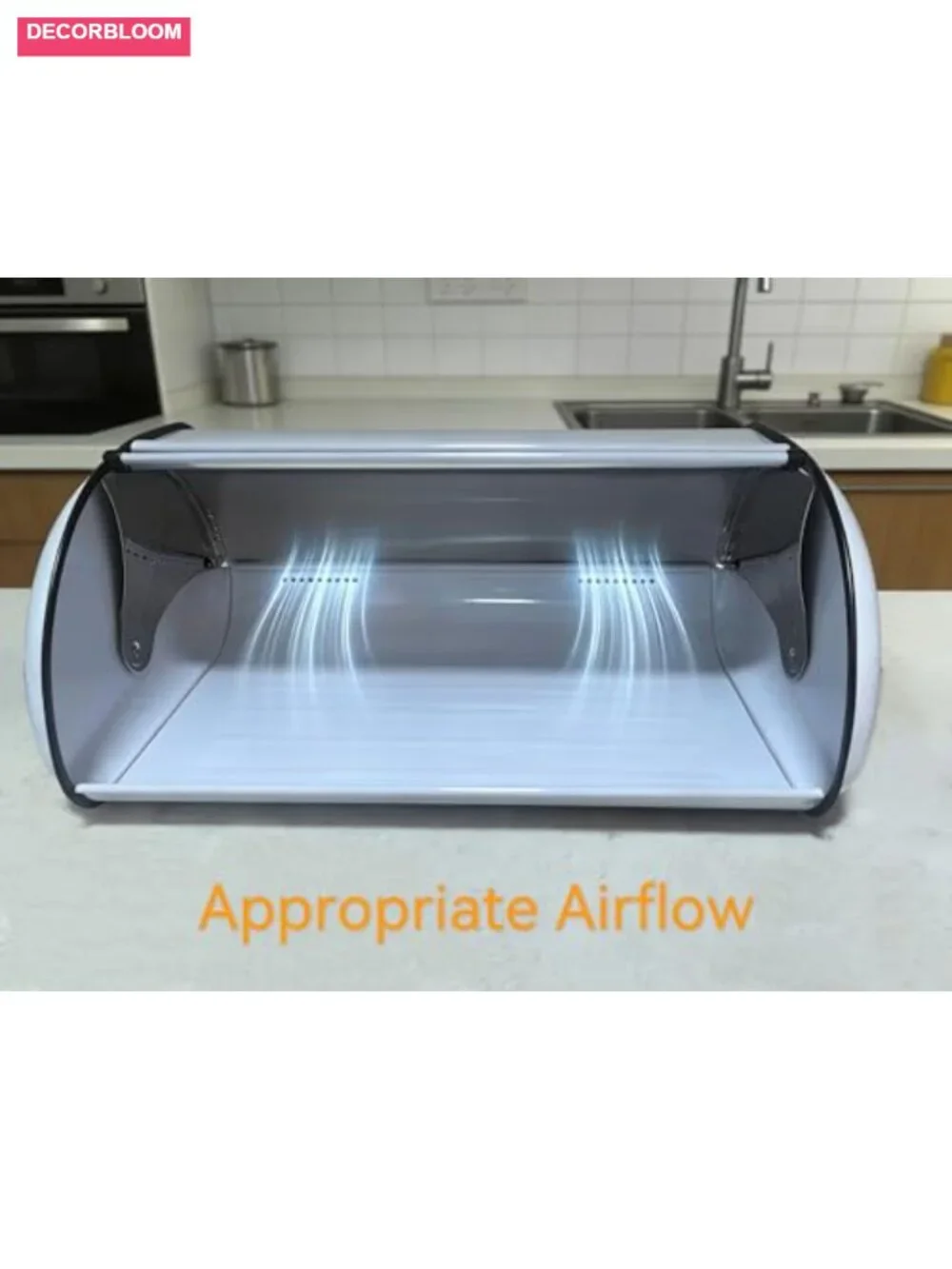 Large Metal Roll Top Bread Box, White Finish, Farmhouse Kitchen Storage